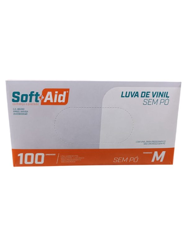 LUVA VINIL SOFT AID SEM PO M CX 100UN