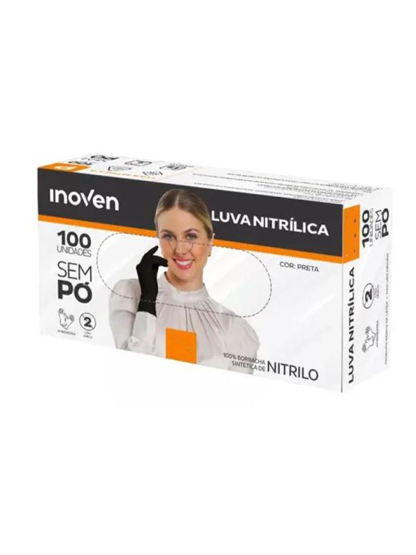 LUVA NITRILICA INOVEN SEM PO M PRETA CX 100UN