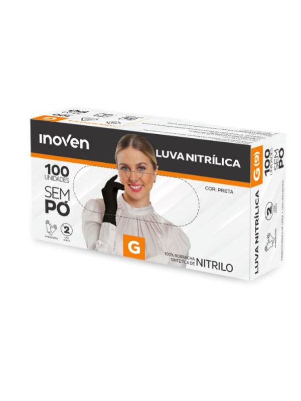 LUVA NITRILICA INOVEN SEM PO G PRETA CX 100UN